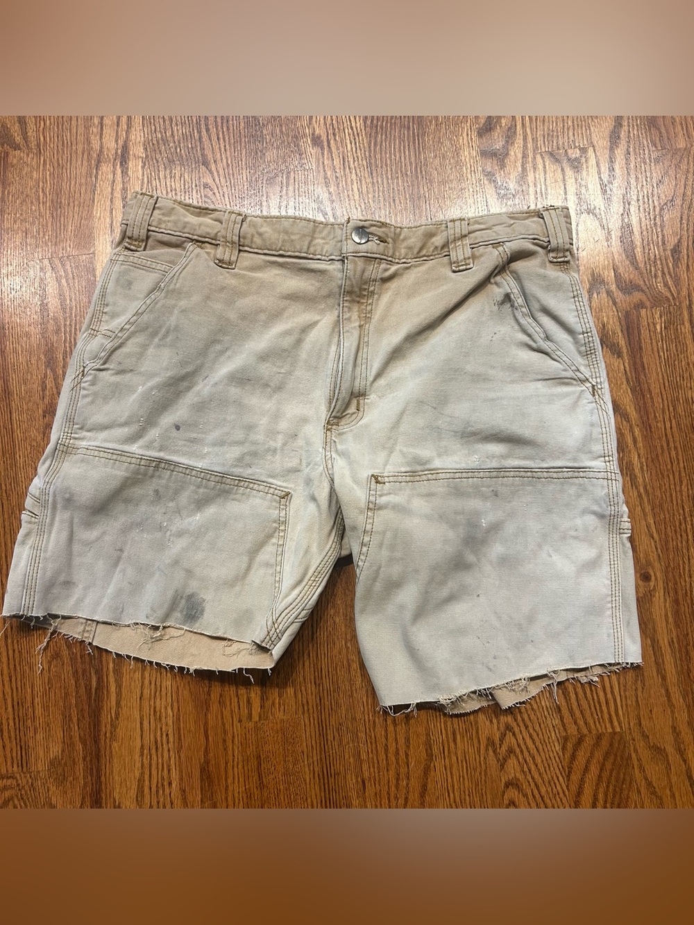 Carhartt Double Knee Cut Off Shorts Relaxed Fit Sz36 Men’s Tan Beige Faded